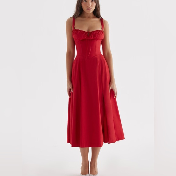 House of CB Carmen red Rose Bustier Vibrant Red Midi Dress size small plus cup - Picture 14 of 14